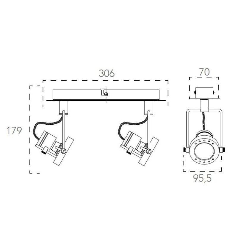 PLAFONIERA APPLIQUE CON 2 SPOT ORIENTABILI IN METALLO FINITURA NICHEL LAMPADINE INCLUSE 2xGU10