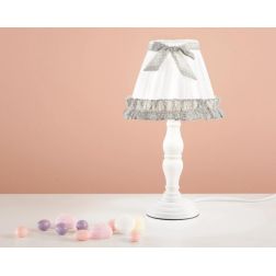 CANDY LUMETTO STILE SHABBY IN LEGNO BIANCO CON PARALUME IN TESSUTO PER CAMERETTE