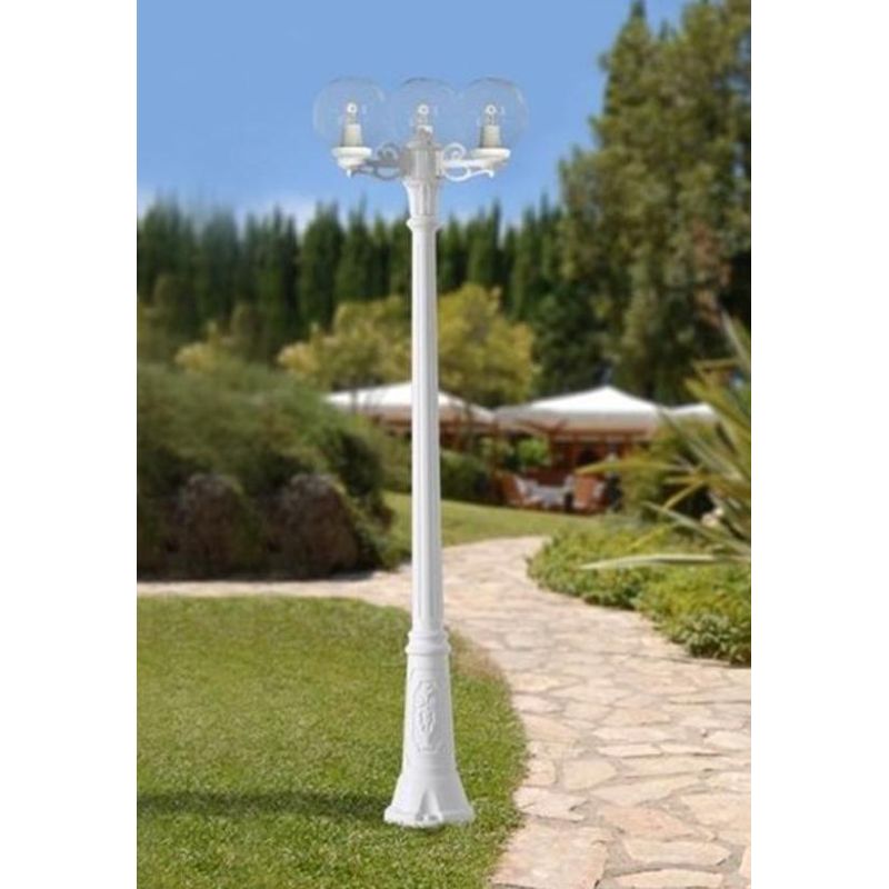 GIGIBISSO G250 LAMPIONE CON 3 DIFFUSORI A GLOBO D25CM IN RESINA BIANCA ALTEZZA 205 CM IP55