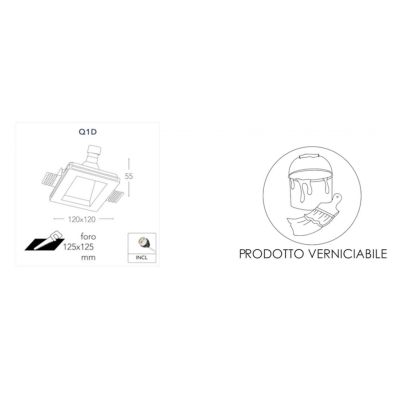 GHOST FARETTO DA INCASSO OBLIQUO IN GESSO BIANCO VERNICIABILE CON LAMPADINA ATTACCO GU10