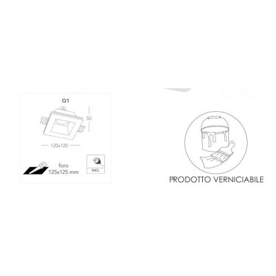 GHOST FARETTO DA INCASSO QUADRATO IN GESSO BIANCO VERNICIABILE CON LAMPADINA ATTACCO GU10