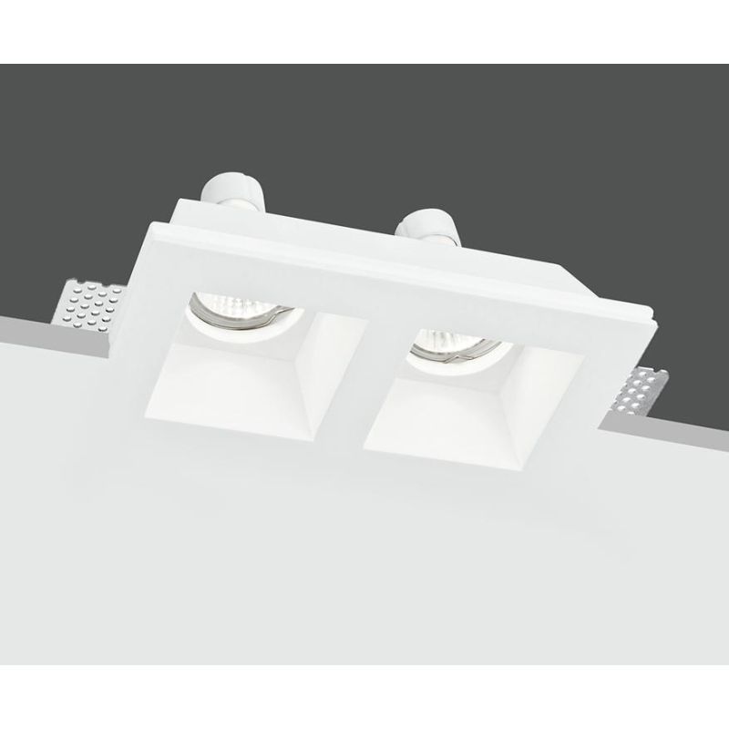 GHOST FARETTO DA INCASSO A 2 LUCI IN GESSO BIANCO VERNICIABILE RETTANGOLARE CON LAMPADINE ATTACCO GU10