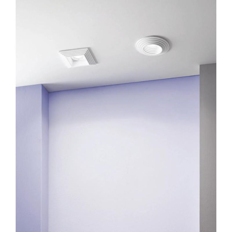 SPETTRO INCASSO CON SCALINI ROTONDO O QUADRATO IN GESSO VERNICIABILE MODERNO CON LAMPADINA ATTACCO GU10