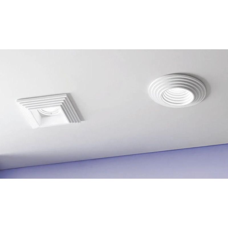 SPETTRO INCASSO CON SCALINI ROTONDO O QUADRATO IN GESSO VERNICIABILE MODERNO CON LAMPADINA ATTACCO GU10