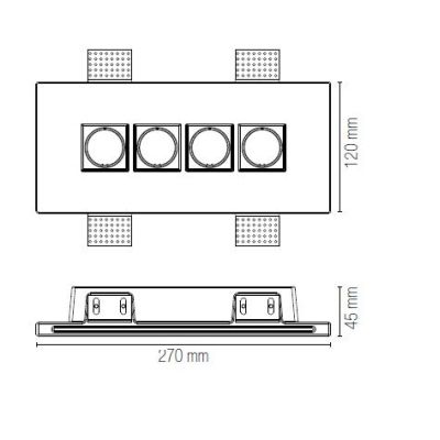 HIVE INCASSO RETTANGOLARE A 4 LUCI IN GESSO VERNICIABILE MODERNO CON LAMPADINE MINI GU10