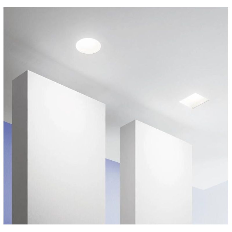 SNOW INCASSO IN GESSO ROTONDO O QUADRATO VERNICIABILE DIFFUSORE IN VETRO CON LAMPADINA ATTACCO GU10