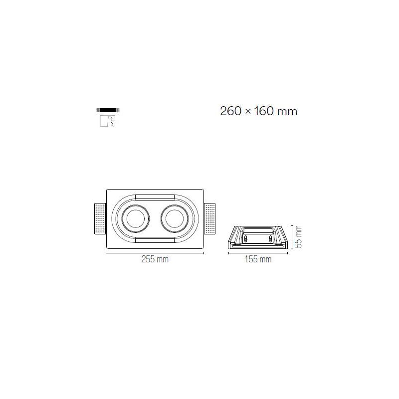MORGANA INCASSO A 2 LUCI ORIENTABILE IN GESSO VERNICIABILE CON LAMPADINE ATTACCO GU10
