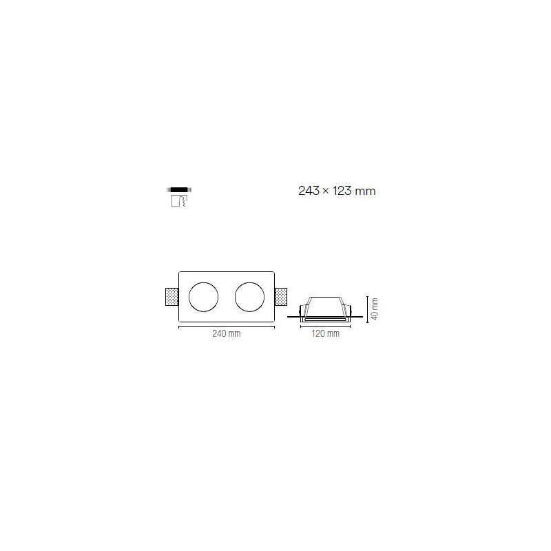 SENSO INCASSO A 2 LUCI RETTANGOLARE IN GESSO VERNICIABILE CON LAMPADINE ATTACCO GU10