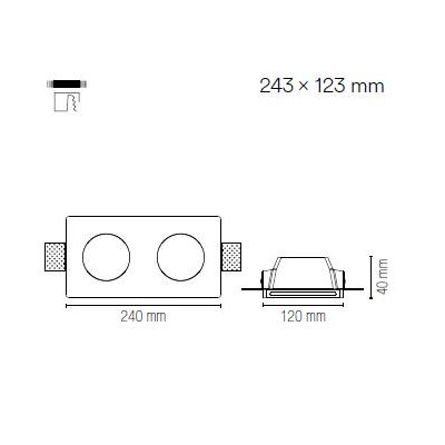 SENSO INCASSO A 2 LUCI RETTANGOLARE IN GESSO VERNICIABILE CON LAMPADINE ATTACCO GU10