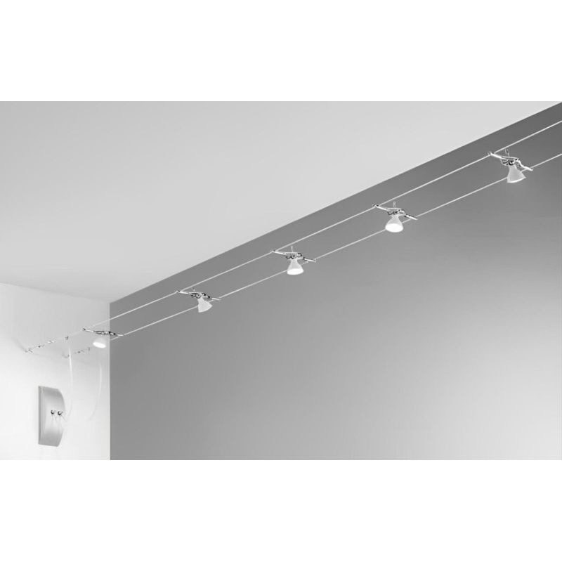 TESATA "METRO" SISTEMA CAVI TESI MT. 5 METALLO CROMO DRIVER 50W INCLUSO 5 LUCI ORIENTABILI LAMPADINE ATTACCO MR16
