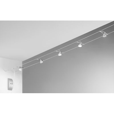 TESATA "METRO" SISTEMA CAVI TESI MT. 5 METALLO CROMO DRIVER 50W INCLUSO 5 LUCI ORIENTABILI LAMPADINE ATTACCO MR16