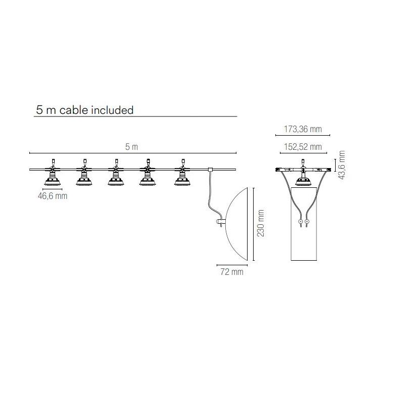 TESATA "METRO" SISTEMA CAVI TESI MT. 5 METALLO CROMO DRIVER 50W INCLUSO 5 LUCI ORIENTABILI LAMPADINE ATTACCO MR16