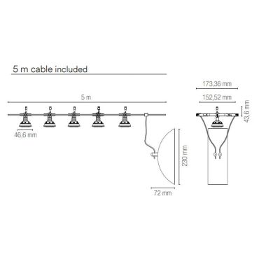 TESATA "METRO" SISTEMA CAVI TESI MT. 5 METALLO CROMO DRIVER 50W INCLUSO 5 LUCI ORIENTABILI LAMPADINE ATTACCO MR16