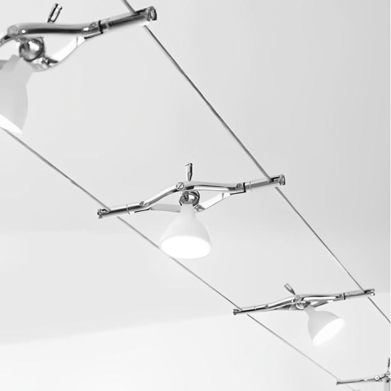 TESATA "METRO" SISTEMA CAVI TESI MT. 5 METALLO CROMO DRIVER 50W INCLUSO 5 LUCI ORIENTABILI LAMPADINE ATTACCO MR16