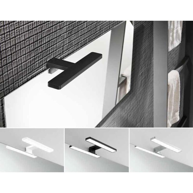 PICCOLA APPLIQUE DA SPECCHIO NERA,BIANCA O CROMO IP44 LED 5,2W LUCE 4000K MODERNA LARGHEZZA CM 28