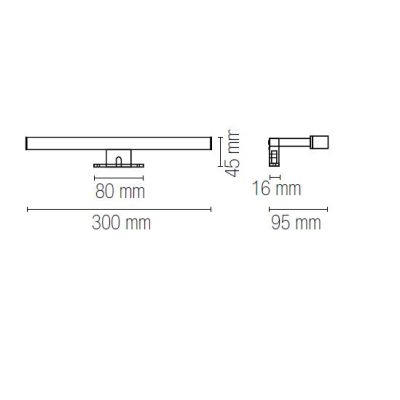 NOIR APPLIQUE DA SPECCHIO FINITURA NERA IP44 LED 5W LUCE 3000K O 4000K MODERNA LARGHEZZA CM 30