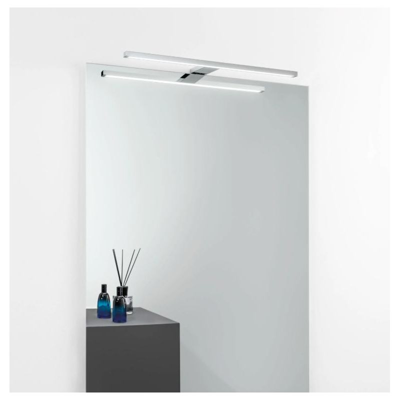 RIVA APPLIQUE DA SPECCHIO FINITURA CROMO IP44 LED 8W LUCE 4000K LARGHEZZA CM 56 MODERNA