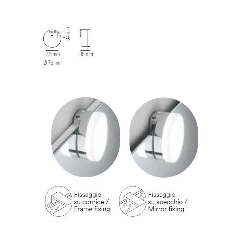 DIVA PICCOLA APPLIQUE DA SPECCHIO ROTONDA O QUADRATA IP44 LED 4W LUCE 3000K-4000K MODERNA