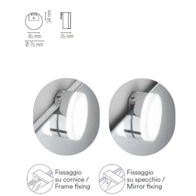 DIVA PICCOLA APPLIQUE DA SPECCHIO ROTONDA O QUADRATA IP44 LED 4W LUCE 3000K-4000K MODERNA