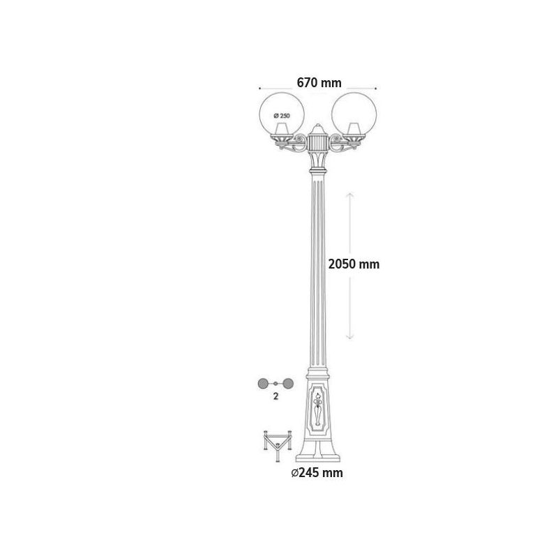 GIGIBISSO G250 LAMPIONE CON 2 DIFFUSORI A GLOBO D25CM IN RESINA BIANCA ALTEZZA 205 CM IP55 DARK LIGHT - Cristalensi Shop Online