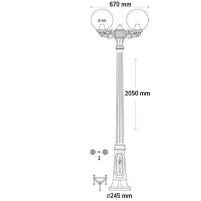GIGIBISSO G250 LAMPIONE CON 2 DIFFUSORI A GLOBO D25CM IN RESINA BIANCA ALTEZZA 205 CM IP55 DARK LIGHT - Cristalensi Shop Online