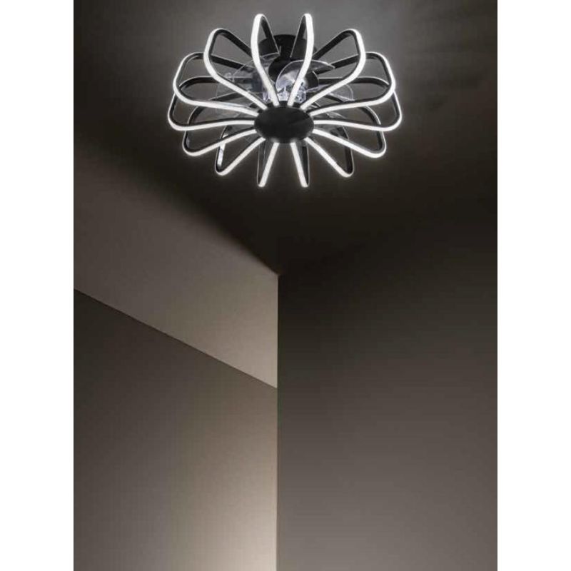 GRECALE VENTILATORE A GABBIA BIANCO O NERO LED 80W CCT DIMMERABILE CON TELECOMANDO INCLUSO