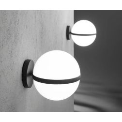 ORBIT APPLIQUE A SFERA BIANCA CON ALLUMINIO NERO IP44 MODERNA DA ESTERNO LAMPADINA ATTACCO E27