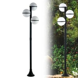 ORBIT PALO A 3 LUCI COLORE NERO H200 CM DIFFUSORI A SFERA BIANCA IP44 MODERNO LAMPADINE ATTACCO E27