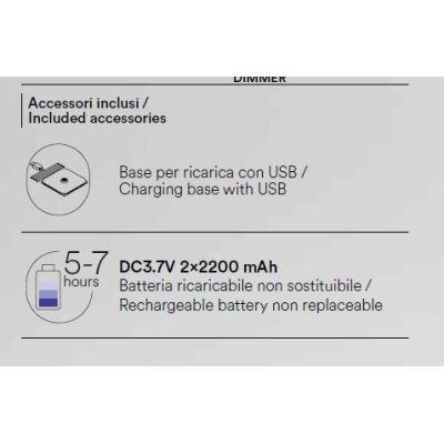 LAMPADA DA TAVOLO H36 CM IP54 CON BATTERIA RICARICABILE TOUCH DIMMER LED 2,2W LUCE 3000K 4 COLORI