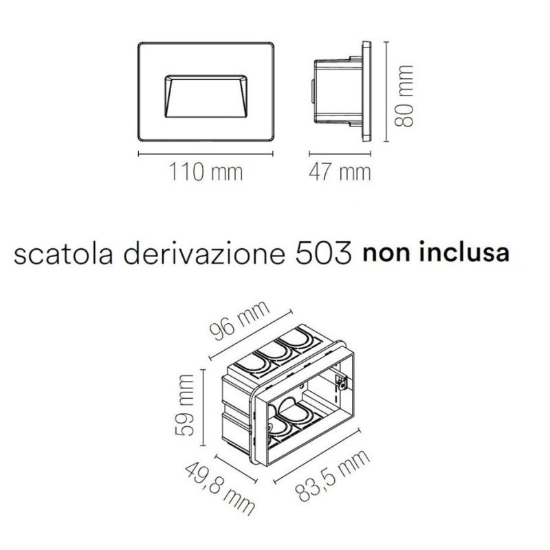 STRATOS SEGNAPASSO RETTANGOLARE 4 COLORI IP65 LED 3W LUCE 3000K-4000K-6000K PER SCATOLA 503