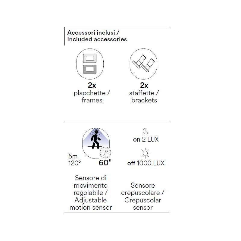 BOLT SEGNAPASSO DA INCASSO IP65 SENSORE MOVIMENTO E CREPUSCOLARE LED 3W LUCE 4000K PER SCATOLA 503