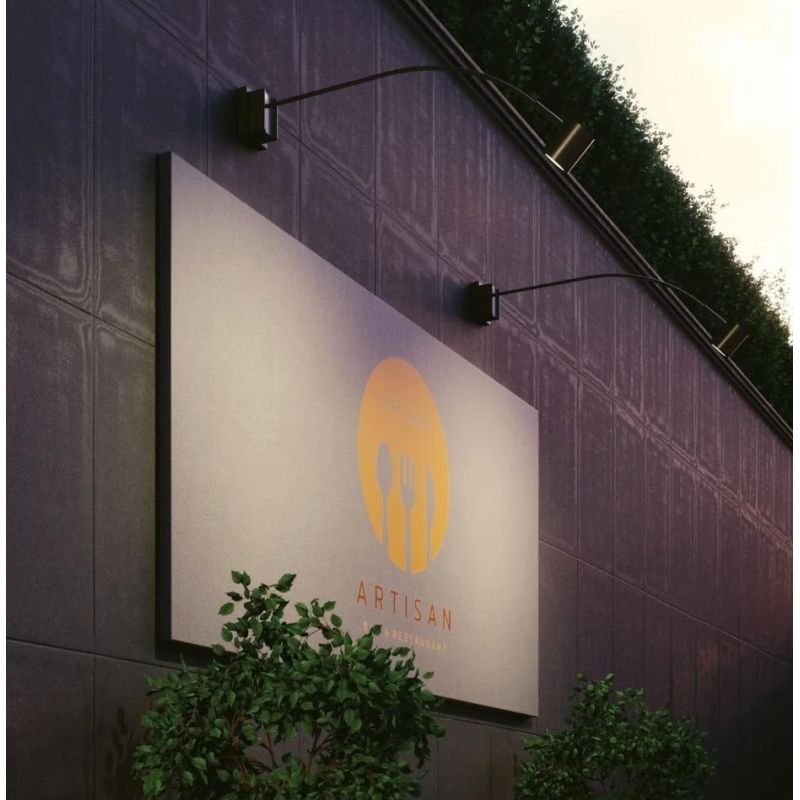 BANNER APPLIQUE ORIENTABILE DA ESTERNO PER INSEGNE O FACCIATE IP55 NERA LAMPADINA GU10