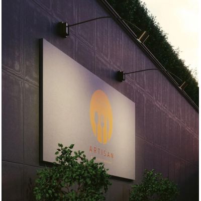 BANNER APPLIQUE ORIENTABILE DA ESTERNO PER INSEGNE O FACCIATE IP55 NERA LAMPADINA GU10