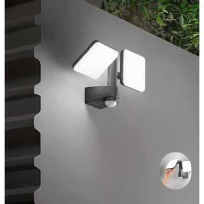SAT 20 PROIETTORE FARO 2 LUCI ORIENTABILI CON SENSORE MOVIMENTO E CREPUSCOLARE LED 20W IP54 ANTRACITE