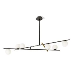 KIKA SOSPENSIONE MODERNA 6 LUCI IN METALLO NERO CON SFERE BIANCO LATTE LARGHEZZA CM 105 LAMPADINE G9