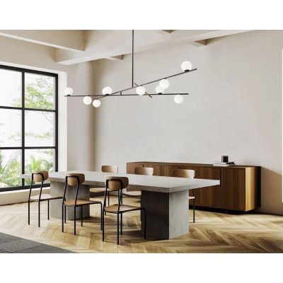 KIKA SOSPENSIONE MODERNA 10 LUCI IN METALLO NERO CON SFERE BIANCO LATTE LARGHEZZA CM 148 LAMPADINE G9