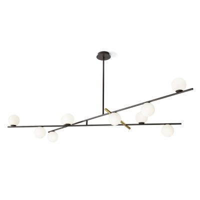 KIKA SOSPENSIONE MODERNA 10 LUCI IN METALLO NERO CON SFERE BIANCO LATTE LARGHEZZA CM 148 LAMPADINE G9