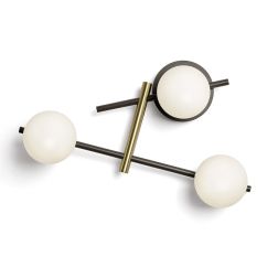 KIKA APPLIQUE MODERNA 3 LUCI IN METALLO NERO CON SFERE BIANCO LATTE LAMPADINE ATTACCO G9