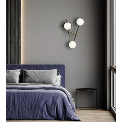 KIKA APPLIQUE MODERNA 3 LUCI IN METALLO NERO CON SFERE BIANCO LATTE LAMPADINE ATTACCO G9 2