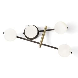 KIKA APPLIQUE MODERNA 4 LUCI IN METALLO NERO CON SFERE BIANCO LATTE LAMPADINE ATTACCO G9 2