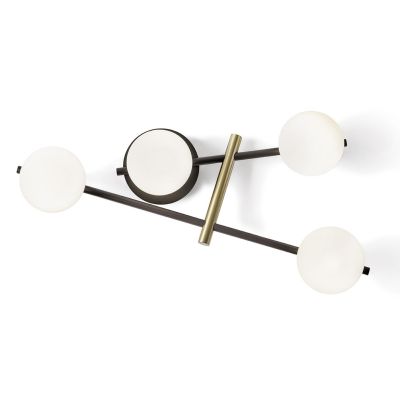 KIKA APPLIQUE MODERNA 4 LUCI IN METALLO NERO CON SFERE BIANCO LATTE LAMPADINE ATTACCO G9