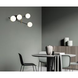 KIKA APPLIQUE MODERNA 4 LUCI IN METALLO NERO CON SFERE BIANCO LATTE LAMPADINE ATTACCO G9