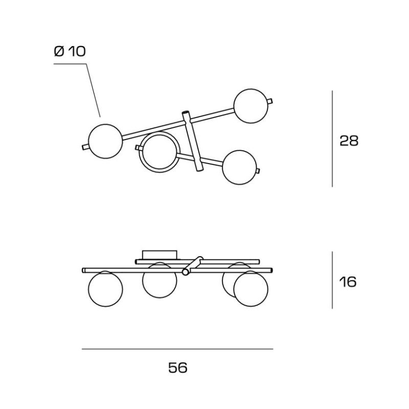KIKA APPLIQUE MODERNA 4 LUCI IN METALLO NERO CON SFERE BIANCO LATTE LAMPADINE ATTACCO G9