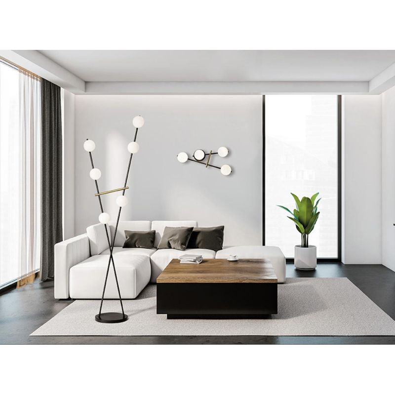 KIKA APPLIQUE MODERNA 4 LUCI IN METALLO NERO CON SFERE BIANCO LATTE LAMPADINE ATTACCO G9