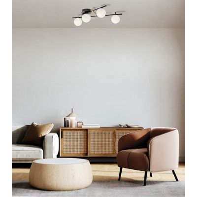 KIKA PLAFONIERA 4 LUCI IN METALLO NERO CON SFERE BIANCO LATTE MODERNA LAMPADINE ATTACCO G9