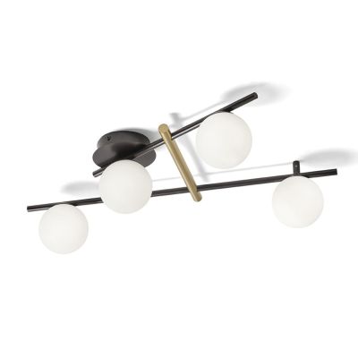 KIKA PLAFONIERA 4 LUCI IN METALLO NERO CON SFERE BIANCO LATTE MODERNA LAMPADINE ATTACCO G9