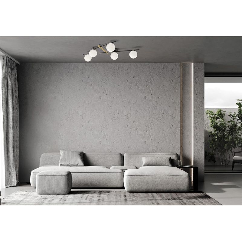 KIKA PLAFONIERA 5 LUCI IN METALLO NERO CON SFERE BIANCO LATTE MODERNA LAMPADINE ATTACCO G9