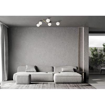 KIKA PLAFONIERA 5 LUCI IN METALLO NERO CON SFERE BIANCO LATTE MODERNA LAMPADINE ATTACCO G9