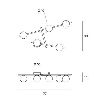 KIKA PLAFONIERA 5 LUCI IN METALLO NERO CON SFERE BIANCO LATTE MODERNA LAMPADINE ATTACCO G9