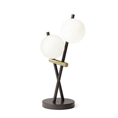 KIKA LAMPADA DA TAVOLO A 2 LUCI H39 CM IN METALLO NERO CON SFERE BIANCO LATTE DIMMERABILE LAMPADINE ATTACCO G9